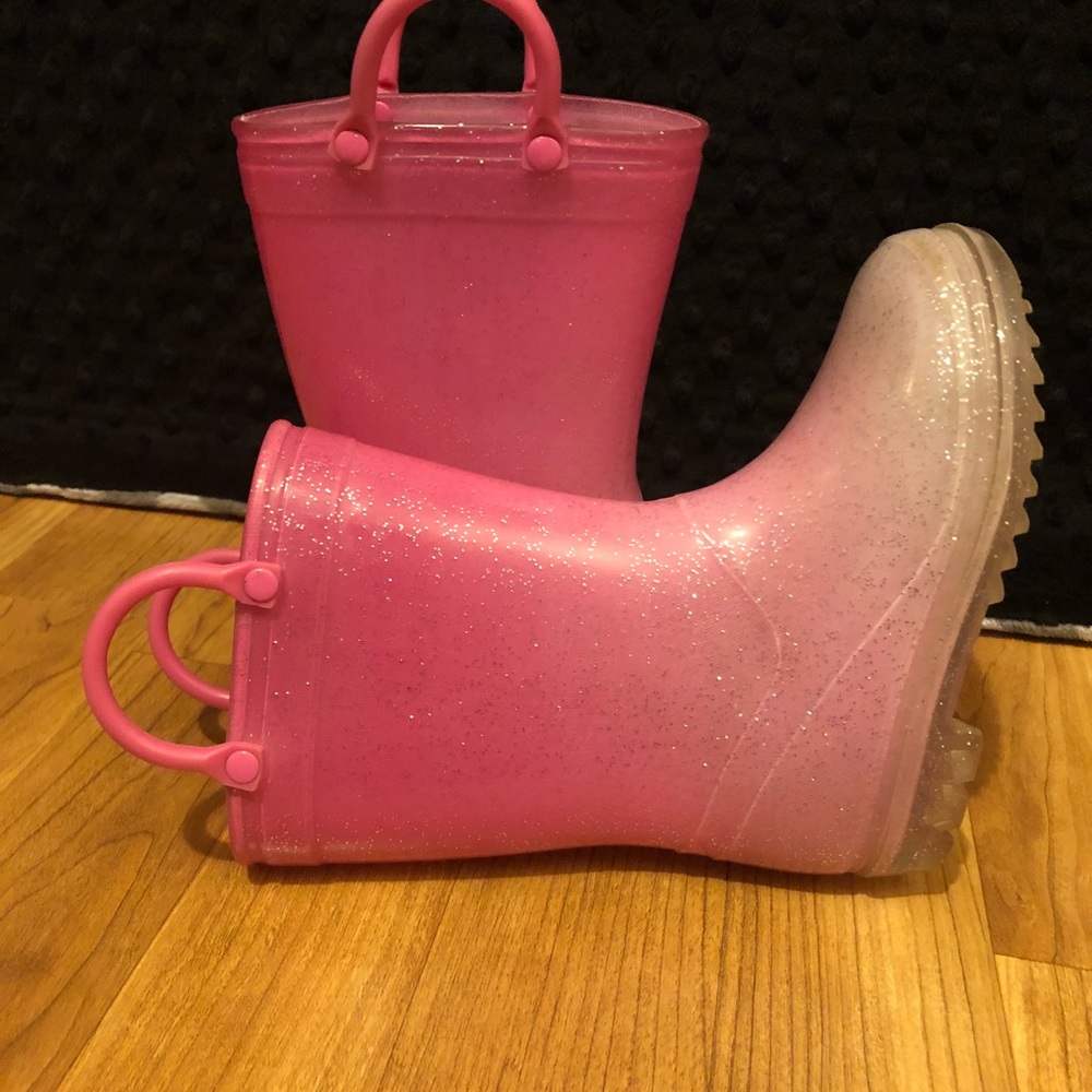 GIRLS KOALA KIDS PINK AND SILVER GLITTER RAINBOOTS